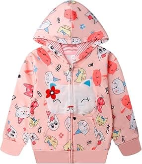 RETSUGO Girls Zip Up Hoodie Jacket Toddler Unicorn Rainbow Sweatshirt Kids Hooded Coat Casual Outerwear Size 2-7 Years