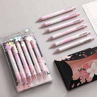 Lovely Sakura Gel Ink Pen, 6Pcs 0.5 mm Black Gel Ink Pens, Extra-Fine Ballpoint Pen, for Office School Supply (Sakura)