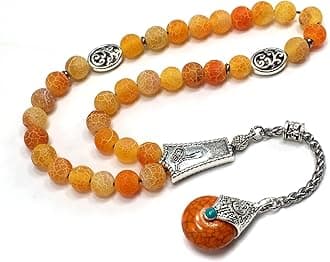-Gentle Men Collection- Prayer Beads-Worry Beads-Tesbih-Tasbih-Tasbeeh-Misbaha-Masbaha-Subha-Sebha-Rosary (Natural Weathered Dark Orange Agate -8 mm 33 Beads-)