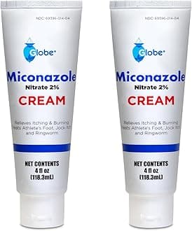 Globe (2 Pack Miconazole Nitrate 2% Cream (4 oz) Cures Most Athletes Foot, Jock Itch, Ringworm and More.