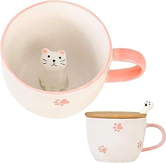 BigNoseDeer Kawaii Cat Mug with 3D Kitty Inside Ceramic Tea Cup Coffee Mug Cute Mugs Gifts for Women, Kids, Friends, Girls, Teens (13oz, 400ml) - Cat-shaped, Novelty Coffee Mugs