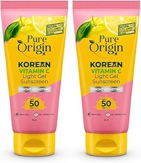 Pure Origin Korean Vitamin C Bright Boosting Light Gel Sunscreen 50 PA++++ (Pack of 2) | lightweight, non-sticky gel formula | no white cast | For Sun protection, Bright, Glowing and soft skin | For women and men | For all skin type | 100 g