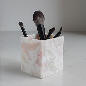 Natural Rose Marble Toothbrush Holders for Bathroom, Marble Makeup Brush Holder Countertop Organizer