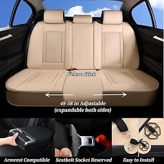 Coverado Car Seat Covers Full Set, Leather Seat Covers Waterproof Car Seat Protectors, Front and Back Seat Covers Automotive Seat Cuhsion Universal Fit for Most Vehicles Beige
