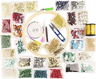 Aari Work,Maggam Work Materials Kit, Kundan Bulge, Aari Needles And Tools Combo Kit A Beginners Pack Set, Gold