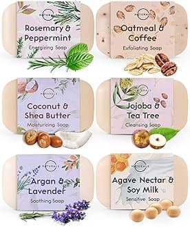 O Naturals 6 Piece Moisturizing Body Wash Soap Bar Collection 100% Natural & Organic, Infused with Therapeutic Essential Oils, Triple Milled, Vegan Soap. 4 oz. each