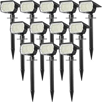 Solar Spot Lights Outdoor Waterproof IP65, 12 Pack Landscape Spotlights with 46 LEDs, 3 Modes Auto On/Off Solar Powered Flood Lights for Outside Pathway, Yard, Garden, Walkway (Cool White)