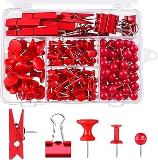 200 Pieces Push Pins, 5 Style Red Thumb Tacks Decorative Push Pins for Cork Board Office Wall Bulletin Board Craft Project Home Supplies