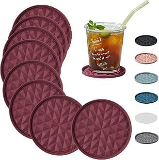 Silicone Coasters for Drinks[8 Pack, No Holder]- Cup Mat for Tabletop Protection-Non-Slip, Non-Stick, Coffee Table Decor, Great Gift for Any Occasion, Red