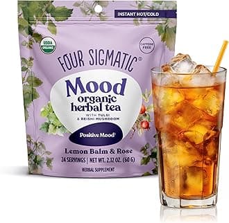 Four Sigmatic Mood Organic Herbal Tea | Enhance Emotional Well-Being with Tulsi & Reishi Tea | Calming Lemon Balm Tea w/Adaptogens | Vegan, Gluten-Free | Lemon Balm & Rose, 24 Servings