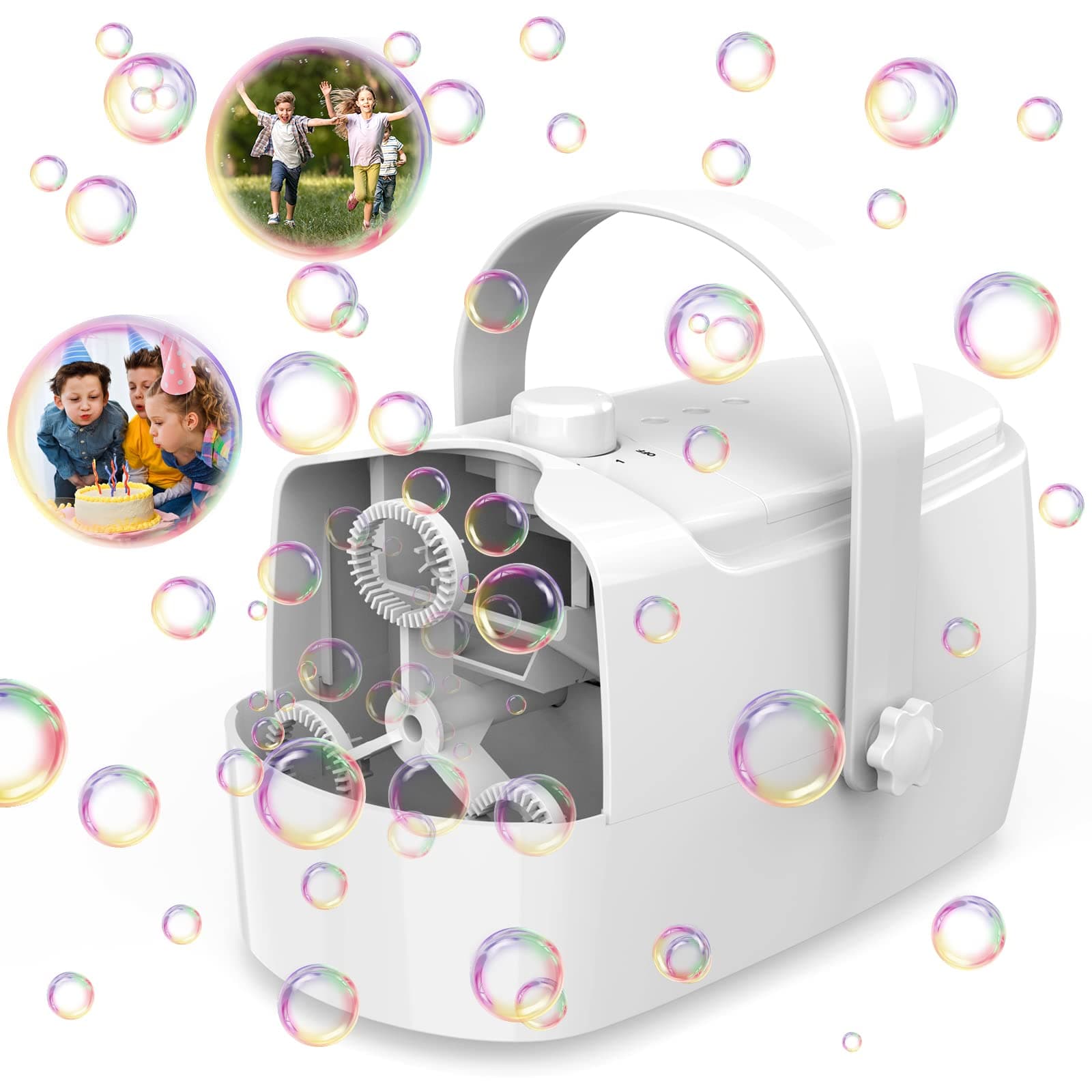 Bubble Machine, Durable Bubble Blower with Upgraded Spinning Wands, 8000+ Bubbles Per Minutes for Kids Toddlers, Bubble Maker with 2 Speed, Plug-in or Batteries for Indoor Outdoor Birthday Parties