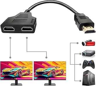 HDMI Splitter Cables Male 1080P to Dual Female 1 to 2 Way HDMI Splitter Adapter Cable for HDTV HD, LED, LCD, TV, Mirror Only Support Two The Same Size TVs at The Same Time 30cm