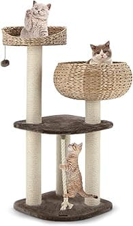 PETSITE 41 Inch Modern Cat Tree for Indoor Cats, Multi-Level Cat Tower with Scratching Posts, Hand-Made Wicker Cat Condo & Top Perch, Dangling Ball, Sisal Rope, Cute Cat Tree for Indoor Cats