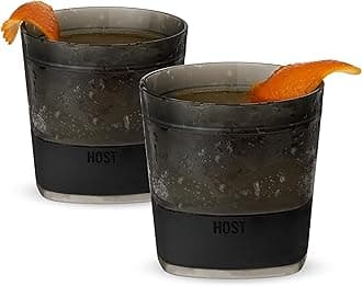 Host Whiskey Freeze Glasses, Double Old Fashioned Glasses, Chill Without Dilution for Bourbon, Vodka, Cold Brew Cocktails, Bourbon Gifts for Men, Gifts for Dad, Home Bar, 9 oz, Set of 2, Smoke Black