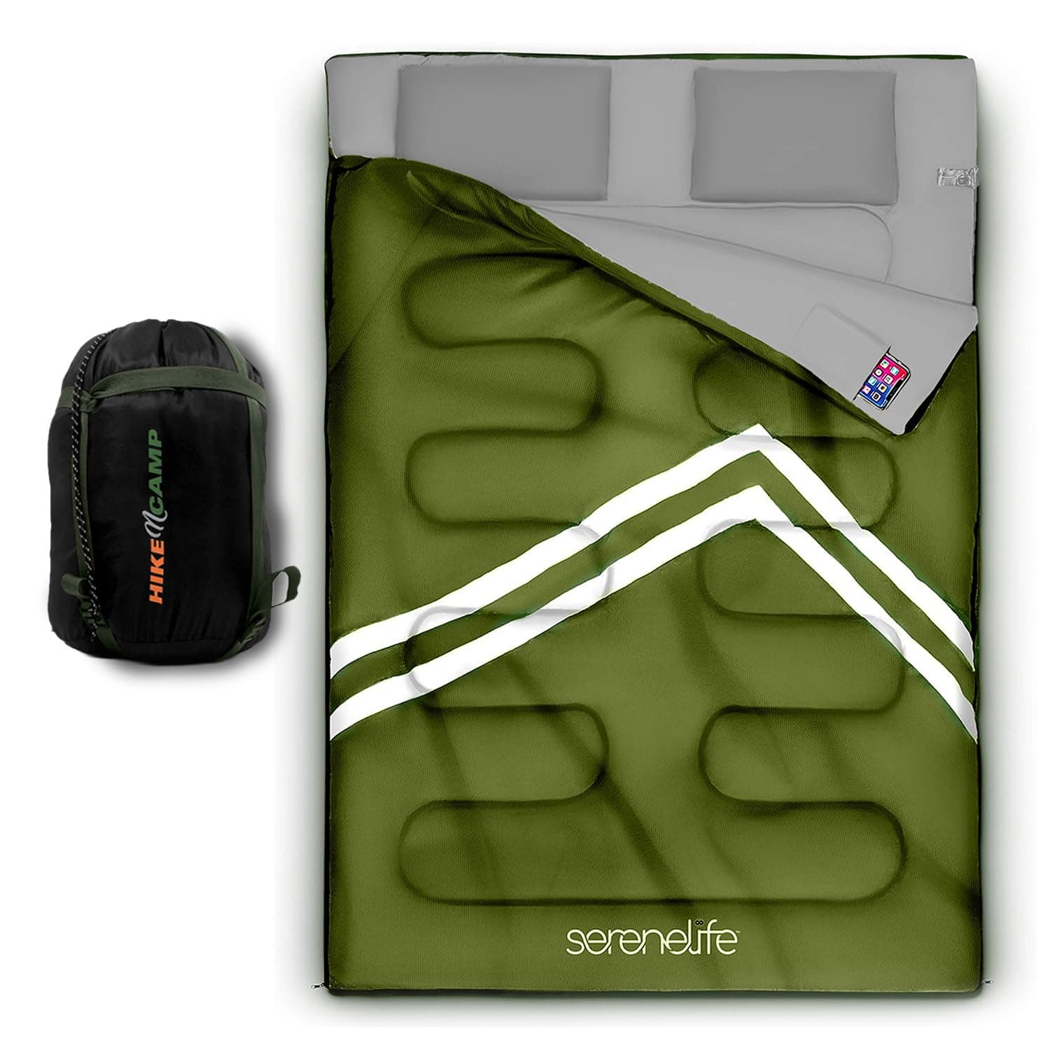 SereneLife Backpacking Sleeping Bag Camping Gear-Double Sleeping Bag For Adults/Teens W/2 Pillows,Bag-Outdoor Lightweight Weather Proof Sleeping Bags For Camping,Backpacking,Hiking-SereneLife SLSBX9