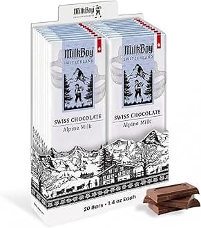 Premium Swiss Alpine Milk Chocolate Extra Creamy Milk Chocolate Snack Bar Size 1.4 oz - GMO Free (20 Pack)