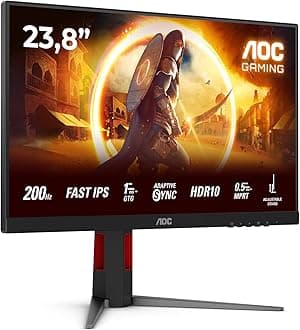 AOC 24G4HA 23.8 inch FHD Gaming Monitor 200Hz, Fast IPS Panel, 0.5ms MPRT, Adaptive Sync, HDR10, G-Sync Compatible, Height Adjustment, Speakers, (1920x1080 HDMI 2x 2.0 DP 1x 1.4) Black