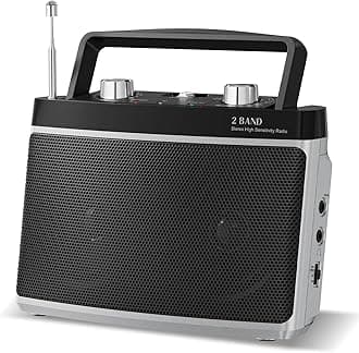 Audiocrazy Portable AM FM Bluetooth Radio with 5W True Stereo Sound, Portable Radio with Dual Speaker | AUX Input | Headphone Jack | AC & Battery Powered – Perfect for Home, Kitchen, Outdoors (Silver)