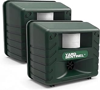 ASPECTEK Includes AC Adapter, Extension Cord Pest Repeller Yard Sentinel 2 Pack Outdoor Ultrasonic Animal Control, Green, Sound Frequency:15 kHz -18 kHz