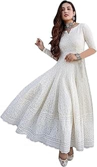 Women's Cotton Anarkali White Color chikankari suit with Duptta