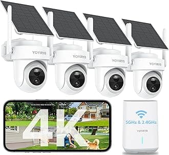 YOYIRYB Security Cameras Wireless Outdoor, 4K Solar Cameras for Home Security with Color Night Vision & 360° Pan & Tilt Tracking - 5G & 2.4G WiFi Security Camera System, Easy Setup, No Subscription