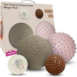 Edushape Sensory Balls for Baby, Mega Pack - Assorted Boho Chic Baby Balls That Help Enhance Gross Motor Skills for Kids 6 Months and Up - Set of 4 Vibrant Colorful and Unique Toddler Ball for Baby