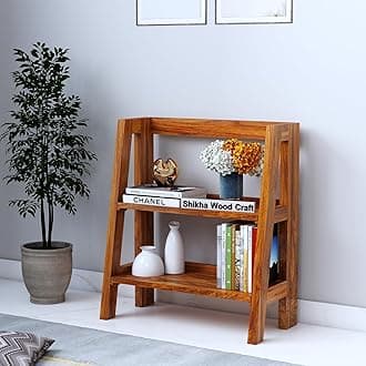 Sheesham Wood 2 Tier Foldable Bookshelf | Multipurpose Wooden Adjustable Display Unit Storage Organizer Stand Furniture for Living Room, Home, Hotel, Lobby and Office (Honey Finish)