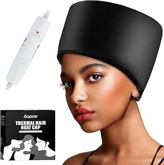 AOPOW Heat Cap Hair Deep Conditioning-HeatingThermal Steamer Cap Electric Hot Treatment For Natural Black Afro Hair Heated Hair Care Spa Hat For Home Use With 2 ModeTemperature Control-Black,55 Watts