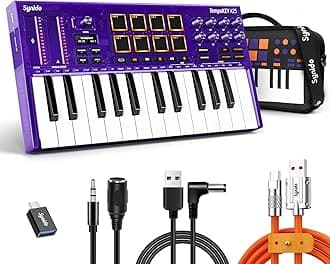 25 Key USB MIDI Keyboard Controller with Drum Pads, Professional Mini Midi Keyboard with OLED Screen, Beat Maker Machine for Music Production, Purple, TempoKEY K25
