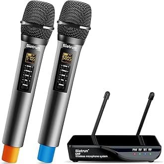 Wireless Microphone with Echo, Treble, Bass & Bluetooth, 160 FT Range, UHF Portable Dual Handheld Karaoke Dynamic Microphone System, for Karaoke Machine, Party Singing, Wedding, Amp, PA System