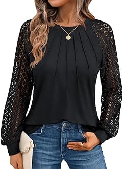 Womens Long Sleeve Shirts Pleated Lace Tops Fall Fashion Outfits Business Casual Blouses