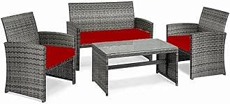 iSTYLE MODE BETTER HOME CHOICE 3 Pieces Replacement Cushions Set For Rattan Chairs Sofa Patio Garden Outdoor Furniture Water Resistant Patio Padding Lightweight and Durable (Red)