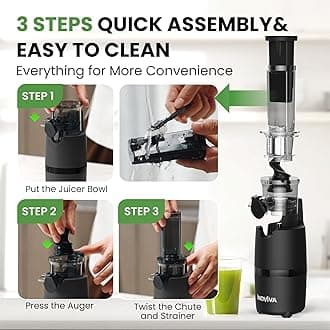 INOVIVA Masticating Juicer, Compact, Slow Juicer with 70 RPM, Juice Maker for Vegetable & Fruit, Portable, High Juice Yield & Easy to Clean, Black