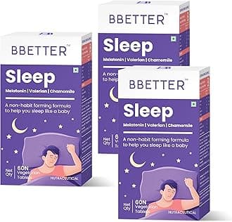 BBETTER Sleep Melatonin 10mg Sleeping Aid Pills with Valerian 100mg | Promotes Relaxation & Sleep, Helps Improve Sleep Quality - 60 Tablets (Pack of 3)