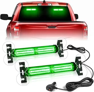 HLauto 1002L Emergency Strobe Traffic Advisor Light Bar: 40 LED Dash Safety Warning Flashing Light, Front/Rear Windshield Visor Lights for Construction Vehicle, Tow/Plow Truck (2x10.7inch, Green)