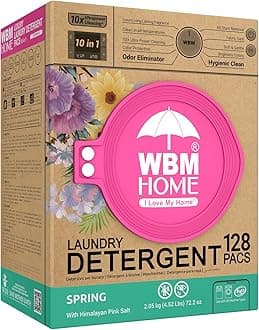 WBM Laundry Detergent Pods, Spring Fragrance Scent, 128 Count - HE Concentrated Laundry Pods With 10x Ultrapower Cleaning and 4D Laundry Stain Remover