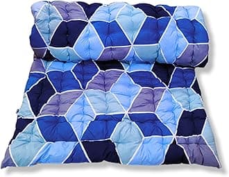 Soft Cotton Quilt | Foldable Movable Picnic Light Weight Filled Single Firm Mattress| Gadda (3D Design Printed, 1 Sleeping Capacity, 3 x 6 ft or 72 x 36 Inches) (Shades of Blue)