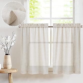 jinchan Beige Kitchen Curtains Linen Tier Curtains 24 Inch Farmhouse Cafe Drapes for Small Window Flax Country Rustic Rod Pocket Bathroom Laundry Room RV Light Filtering 2 Panels Crude