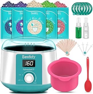 Bestidy Waxing Kit for Women and Men Home Wax Warmer with 5 Pack Hard Wax Beads Hot Wax Hair Removal for Brazilian Body Underarm Bikini Chest Legs Face Eyebrow (White)