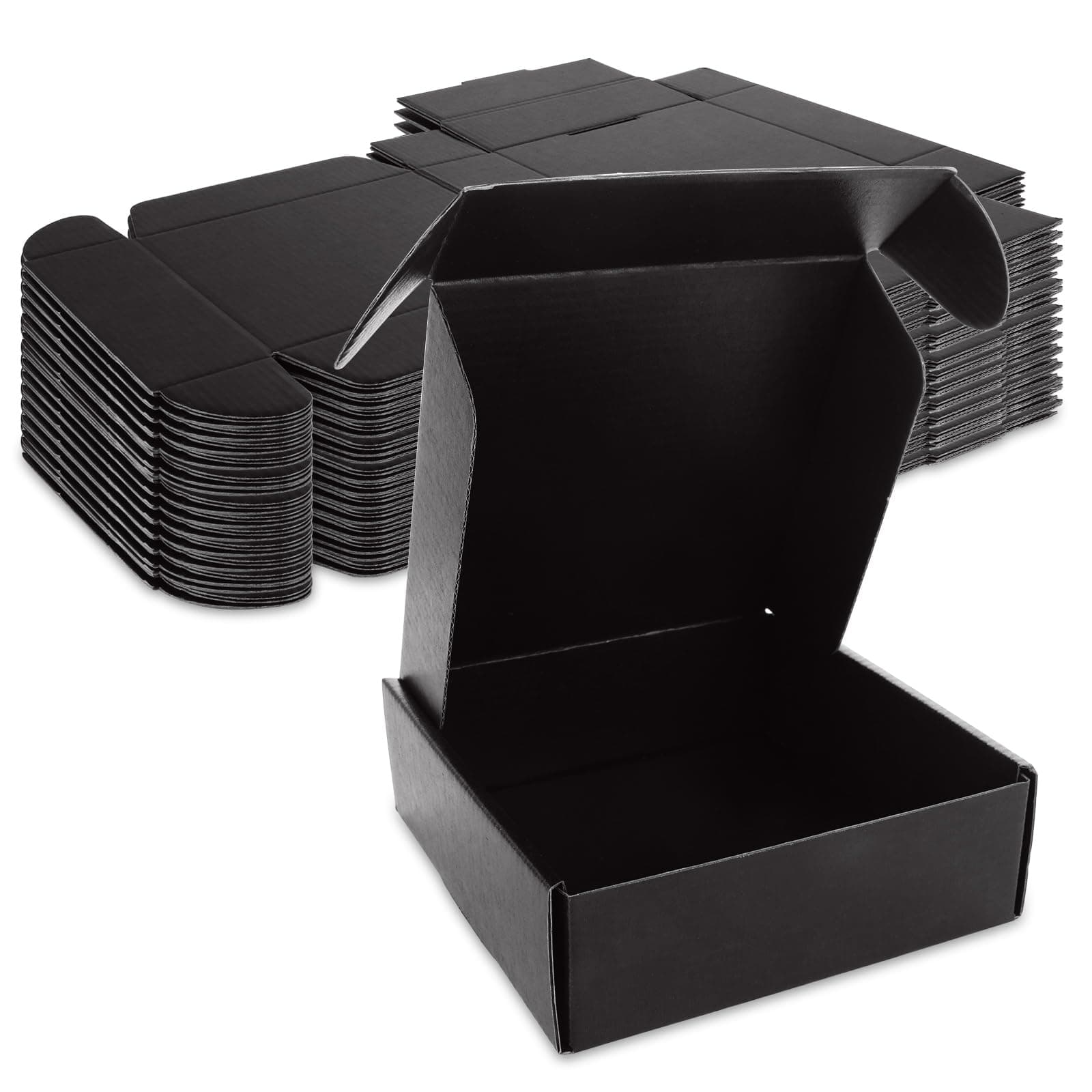 30 Pack Black Shipping Boxes, 6 x 6 x 2 inch Corrugated Cardboard Mailing Box, Tab Locking Mailer Box Small Box for Gifts Craft Packaging