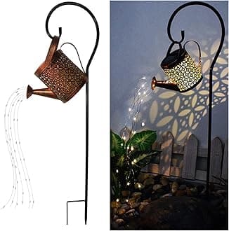 Solar Lanterns Outdoor Waterproof,Metal Watering Can Sun Garden Decor,Hanging Solar Lights Yard Art,Outside Patio Decorations Gardening Birthday Gifts for Mom Grandma Women, with Hook, Large