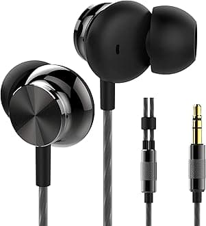 Betron BS10 Earphones Wired in Ear Earbud Headphones with 12mm Bass Driver Noise Isolating Ear Buds 3.5mm Jack Tangle-Free Cord, Black