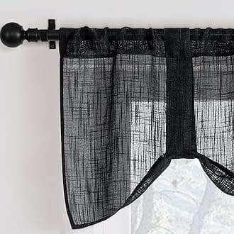 Home Queen Linen Look Tie Up Valance Curtain, Semi Sheer Balloon Valence for Home Decoration, Length Adjustable Drape for Living Room and Bedroom, 54 X 20 Inch, Black