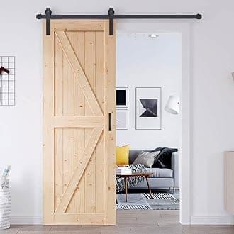 EaseLife 32in x 84in Sliding Barn Door with 5.5FT Barn Door Hardware Kit & Handle Included,DIY Assemblely,Easy Install,Interior Rooms & Storage Closet,K-Frame