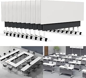 Folding Conference Table Modern Large Mobile Meeting Table Rolling Conference Room Tables with Wheels Seminar Tables for Office Training Classroom (10, Deep Grey, 63" D X 19.7" W X 29.5" H)