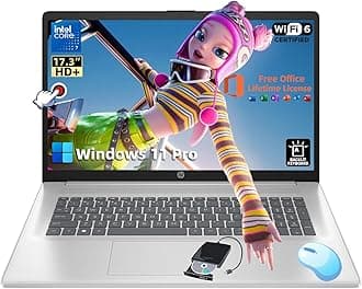 HP 17 Touchscreen Laptop Business - Ms Office & DVD Drive • 17.3-inch HD+ Display • Intel 7-150U CPU • Backlit Keyboard • Numeric keypad • Copilot • Wi-Fi 6 • Win 11 pro (32GB RAM | 2TB SSD)