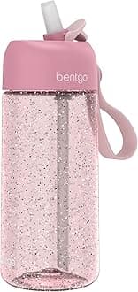 Bentgo Kids Water Bottle - Leak-Proof, Durable Tritan, BPA-Free 15 oz. Cup for Kids/Toddlers Ages 3+, Bite & Sip Spout, Carrying Handle, & Dishwasher Safe for School (Glitter Edition - Petal Pink)
