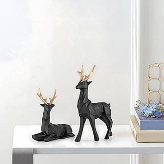 Indulge Homes® Black Matte Poly Resin 'Lucky Deer Family' Showpiece Deer Statue Figurine for Home Decor Living Room Office Home 6 Inches - Set of 2