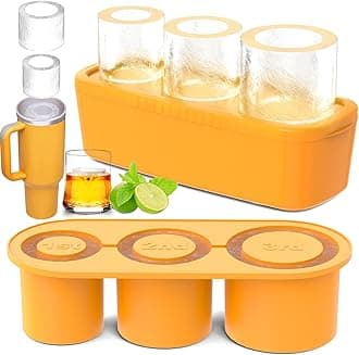 Ukulork Ice Cube Tray Compatible with Stanley Cup, 3 Pcs Silicone Cylinder Ice Mold with Lid and Bin for Freezer, Ice Drink, Juice, Whiskey, Cocktail, Summer Gifts (Yellow), ST-01