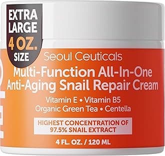 SeoulCeuticals Large 4oz 97.5% Snail Mucin Moisturizer Cream Korean Skin Care - K Beauty Skincare Day & Night Snail Repair Cream Filtrate Cruelty Free
